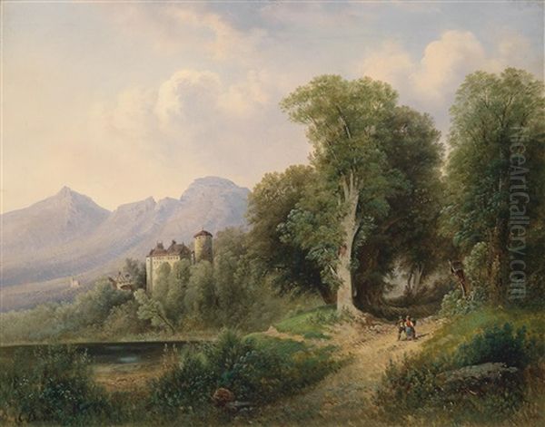 Blick Auf Schlos Matzen (bei Reith Im Alpbachtal) Oil Painting by Emil Barbarini