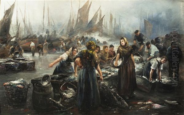 Fischmarkt Oil Painting by Emil Barbarini