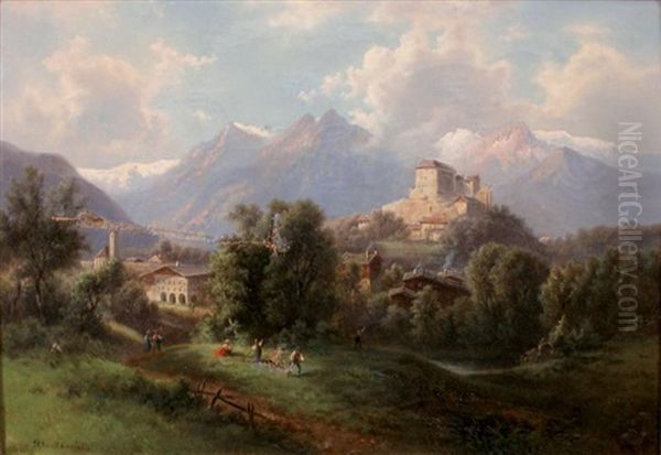 Chateau Et Village En Montagne Oil Painting by Emil Barbarini