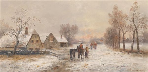 Dorf Im Winter Oil Painting by Emil Barbarini