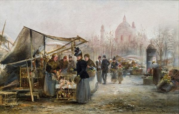 Wiener Naschmarkt Vor Der Karlskirche Oil Painting by Emil Barbarini