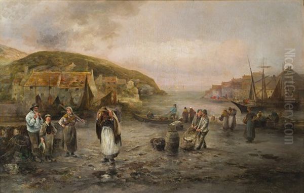 Hafenszene Mit Fischern Oil Painting by Emil Barbarini