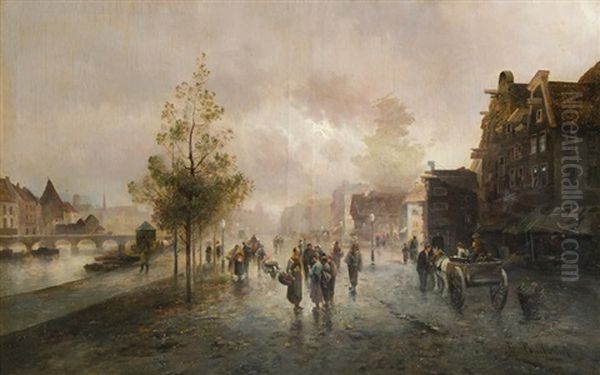 Strasenszene In Frankfurt(?) Oil Painting by Emil Barbarini