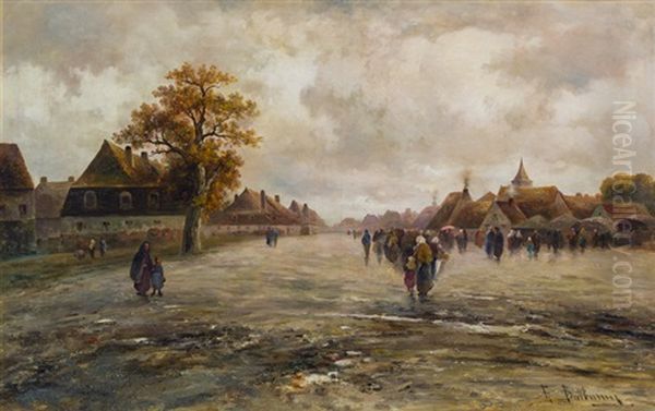 Dorfstrase Bei Regen Oil Painting by Emil Barbarini