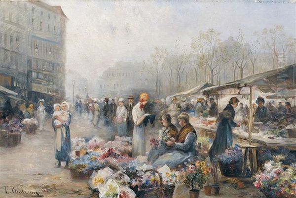 Blumen-markt In Nizza Oil Painting by Emil Barbarini