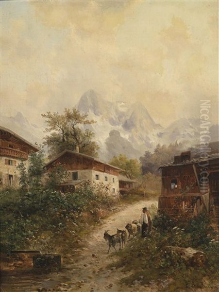 Motiv Aus Der Gegend Um Lofer, Im Hintergrund Die Steinberge Oil Painting by Emil Barbarini