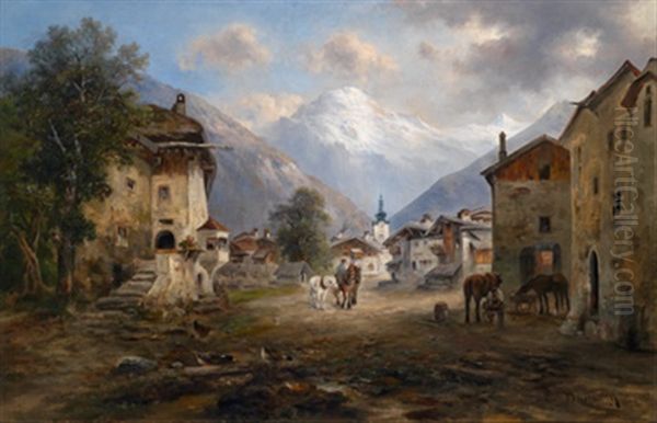 Blick Auf Pfunds In Tirol Oil Painting by Emil Barbarini