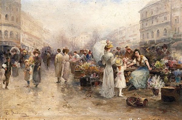 Blumenmarkt Oil Painting by Emil Barbarini