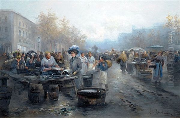 Fischmarkt In Paris Oil Painting by Emil Barbarini