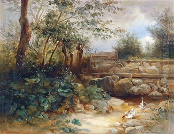 Wehre In Der Hinterbruhl Oil Painting by Emil Barbarini