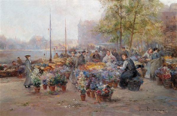 Blumenmarkt Oil Painting by Emil Barbarini