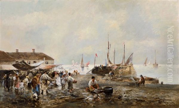 Fischmarkt Am Strand Oil Painting by Emil Barbarini