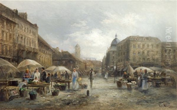 Markt Am Boulevard Montmatre Oil Painting by Emil Barbarini