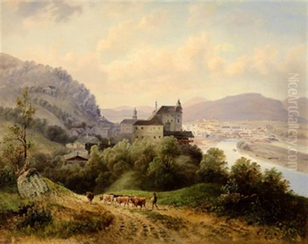 Blick Auf Eine Stadt Am Flus Oil Painting by Emil Barbarini