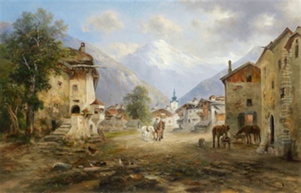 Dorfstrase In Worgl Oil Painting by Emil Barbarini