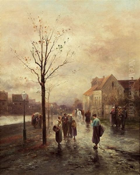 Herbstliche Strasenszene Oil Painting by Emil Barbarini