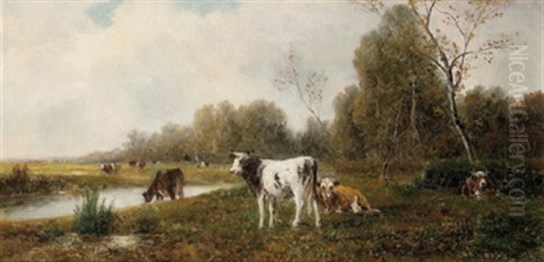 Kuhe Am Weiher Oil Painting by Emil Barbarini