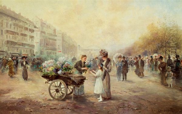 Blumenverkauferin Oil Painting by Emil Barbarini