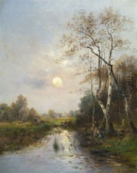 Bachlandschaft Im Abendlicht Oil Painting by Emil Barbarini