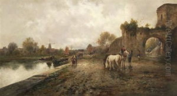 Hollandische Dorflandschaft Oil Painting by Emil Barbarini