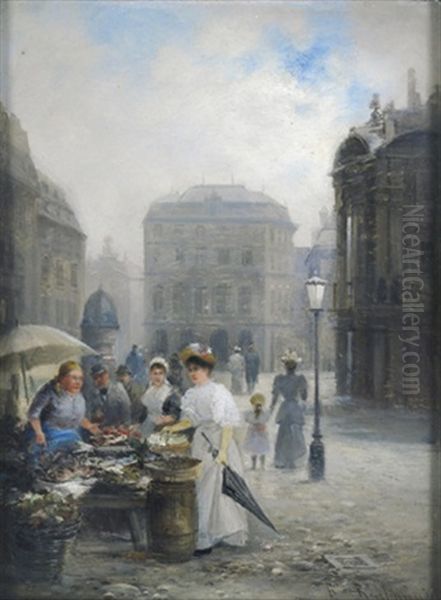 Markt Vor Dem Alten Burgtheater Oil Painting by Emil Barbarini