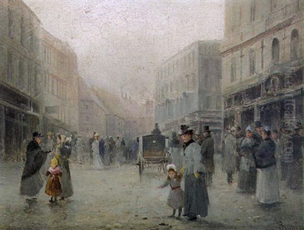 Belebter Wiener Boulevard Oil Painting by Emil Barbarini