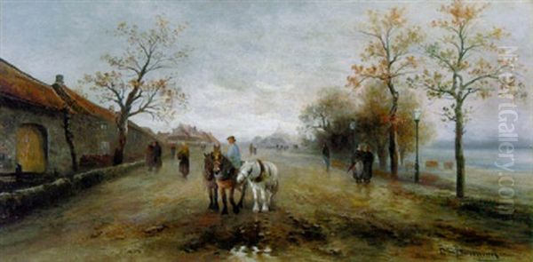 Breite Dorfstrase Im Herbst Oil Painting by Emil Barbarini