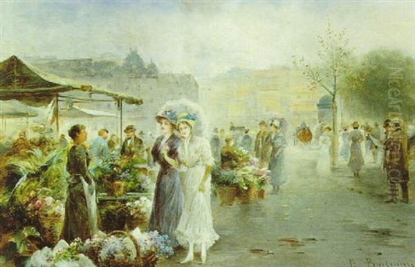 Blumenmarkt Oil Painting by Emil Barbarini