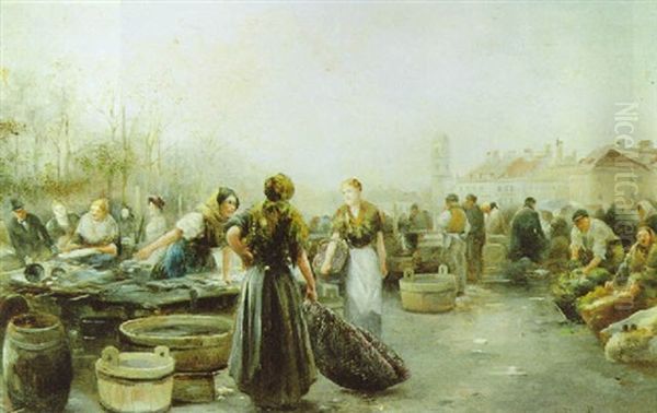 Fischmarkt Vor Der Liechtentalerkirche (?) Oil Painting by Emil Barbarini