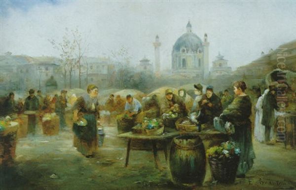 Markttag Vor Der Karlskirche Oil Painting by Emil Barbarini