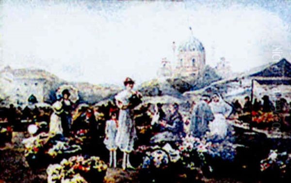 Flower Market, Montmartre Oil Painting by Emil Barbarini