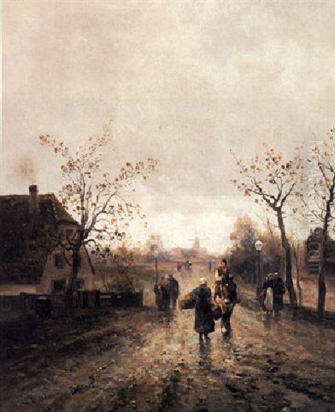 Figures On A Countryroad Oil Painting by Emil Barbarini