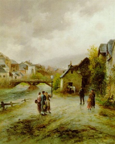 Ein Kleiner Plausch Am Weg Ins Dorf Oil Painting by Emil Barbarini