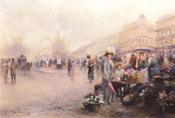 Blumenmarkt Oil Painting by Emil Barbarini