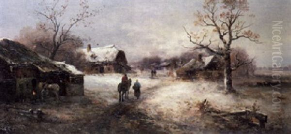 A Winter Afternoon Oil Painting by Emil Barbarini