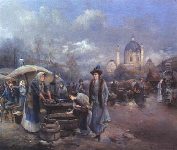 Am Naschmarkt Oil Painting by Emil Barbarini