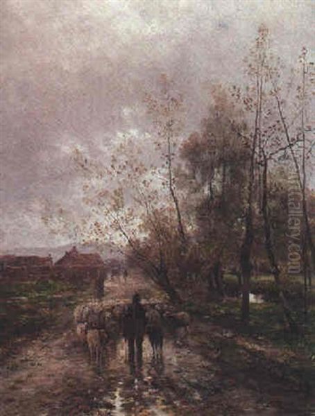 Morgenstimmung Am Dorf Eingange Oil Painting by Emil Barbarini