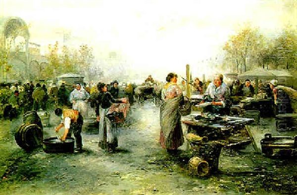 Am Fischmarkt Oil Painting by Emil Barbarini