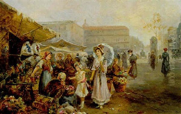 Blumenmarkt Oil Painting by Emil Barbarini