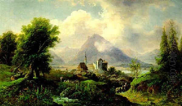 Sudtiroler Landschaft, Blick Auf Schlanders Oil Painting by Emil Barbarini