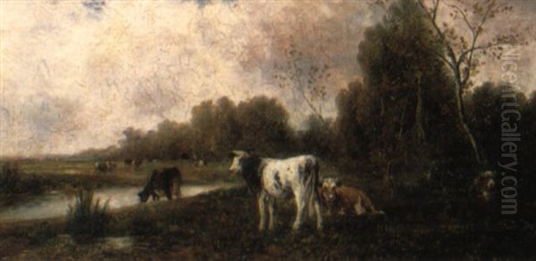 Kuhe Auf Der Weide Oil Painting by Emil Barbarini