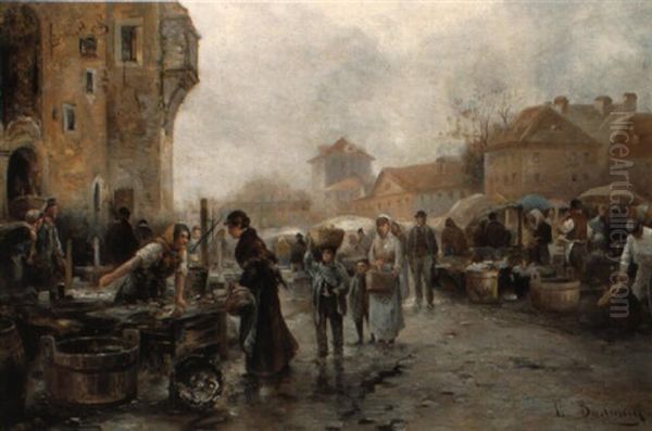 Der Fischmarkt Oil Painting by Emil Barbarini