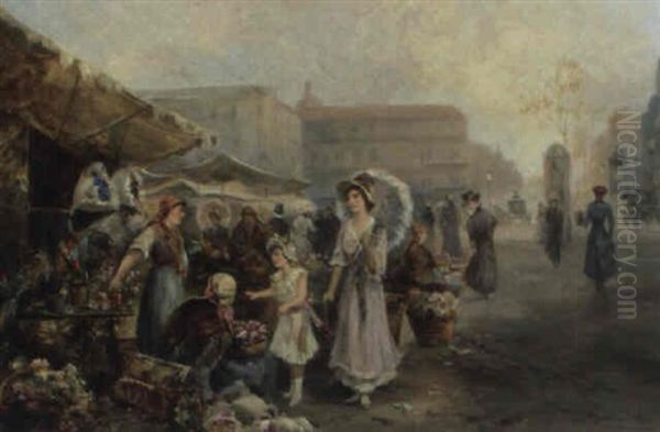 Blumenmarkt Oil Painting by Emil Barbarini