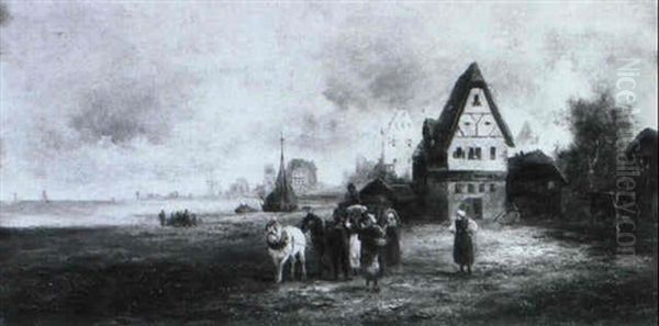 Flanderische Ortschaft An Der Kuste Oil Painting by Emil Barbarini