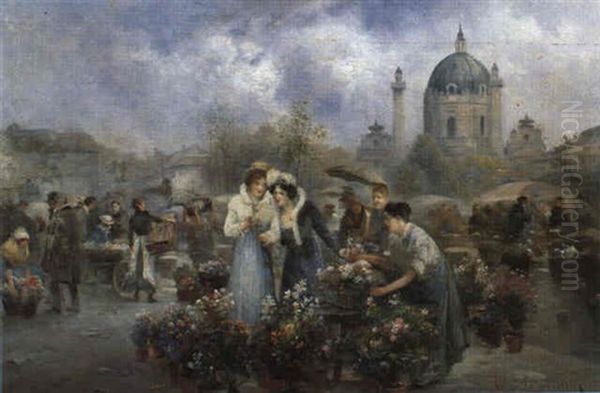 Markttag Vor Der Karlskirche Oil Painting by Emil Barbarini