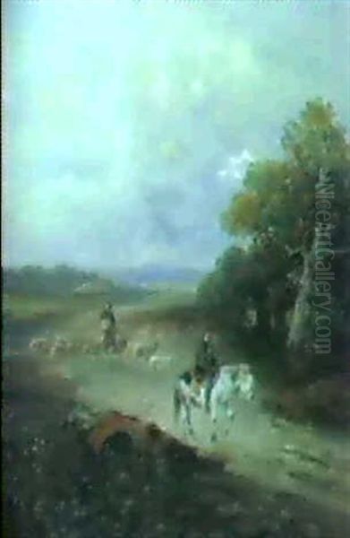 Landschaft Mit Einem Reiter Im Vordergrund Oil Painting by Emil Barbarini