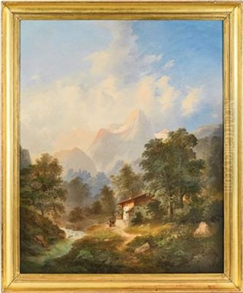 Berglandschaft Mit Bauernhaus Und Figurlicher Staffage by Franz Barbarini