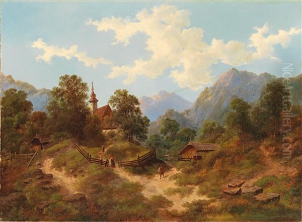 Scene In The Mountains Oil Painting by Franz Barbarini