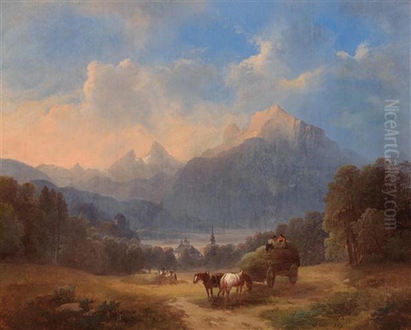 Scene Of The Salzkammergut Oil Painting by Franz Barbarini