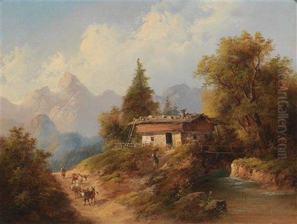 Mountain Scene Oil Painting by Franz Barbarini